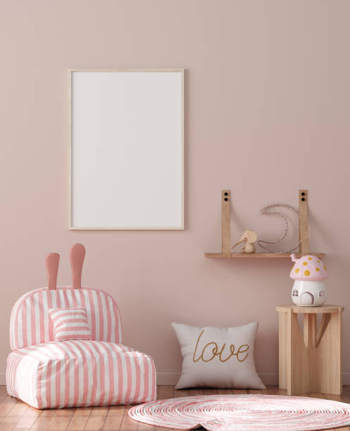 istock Mock up poster frame in children room interior background, 3D render 1186911134