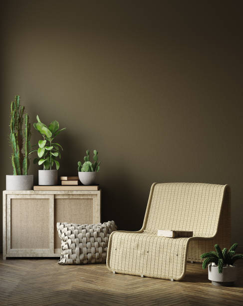 istock Wall, frame mock up in dark minimalist interior close up 1186912030