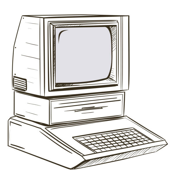 bildbanksillustrationer, clip art samt tecknat material och ikoner med illustration av en retro persondator - katod