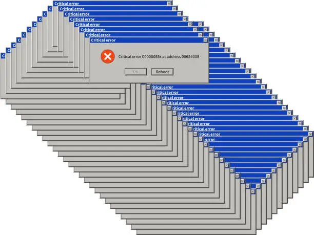 Vector illustration of Alert dialog windows. System failure dialog box popup, retro error message, information warning notification, computer virus vector concept