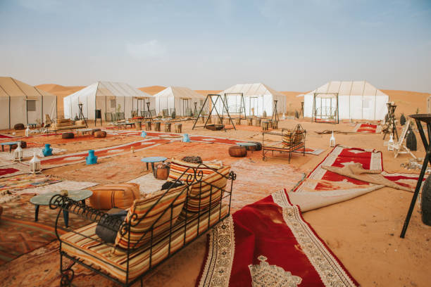 istock Beautiful desert camp courtyard at sunset. 1186914648