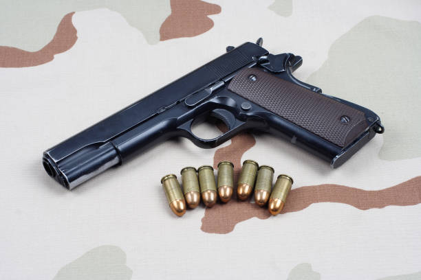 handgun on camouflage uniform