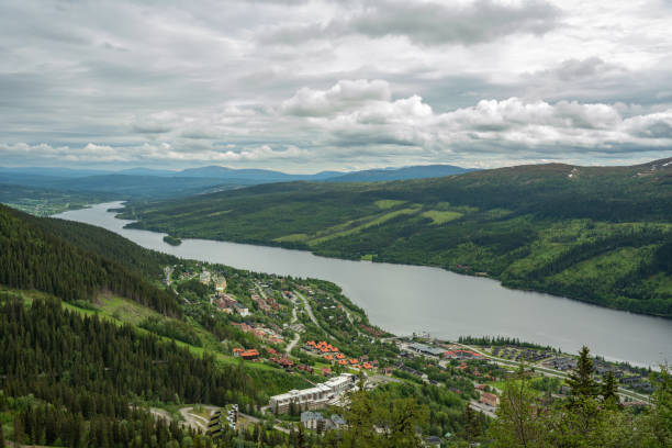 Summer view over the skiing resort Are skutan in northern Sweden stock photo