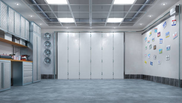 istock Modern garage interior with sectional gate. 3d illustration 1186919844