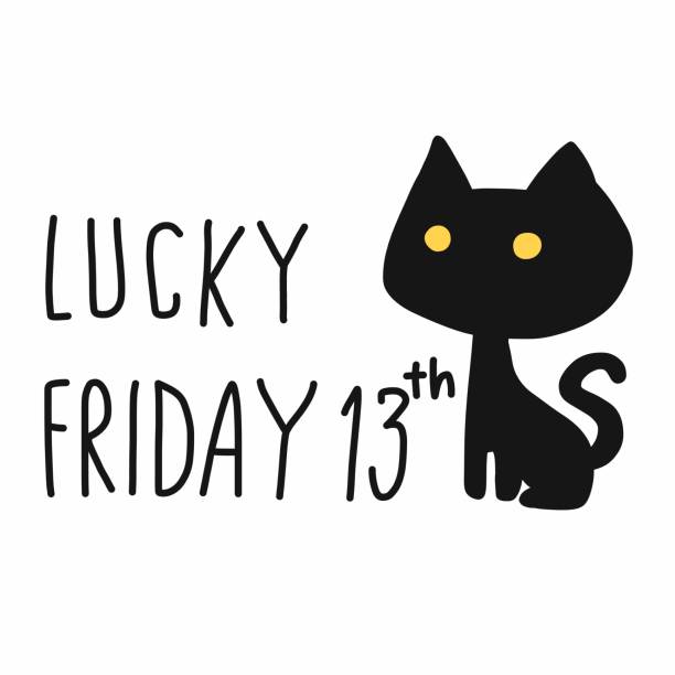 Lucky Friday 13th Black Cat Cartoon Vector Illustration Doodle Style Stock  Illustration - Download Image Now - iStock
