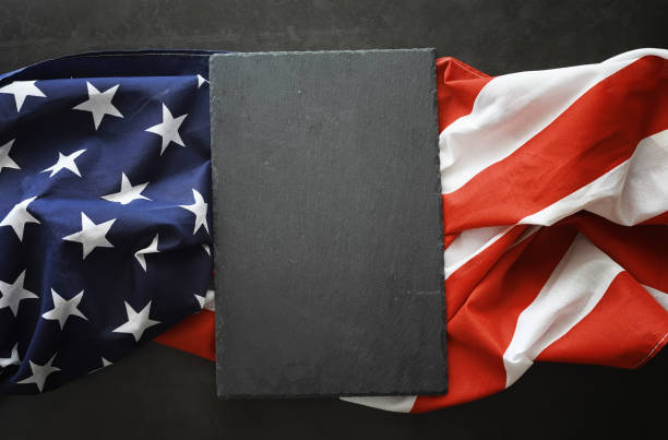 istock American flag on a black background. Space for text. 1186924389