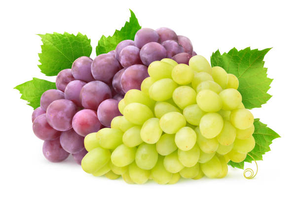 isolated white and red grapes - grape green red purple imagens e fotografias de stock