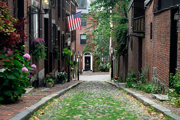 Acorn Street, Beacon Hill, Massachusetts USA stock photo