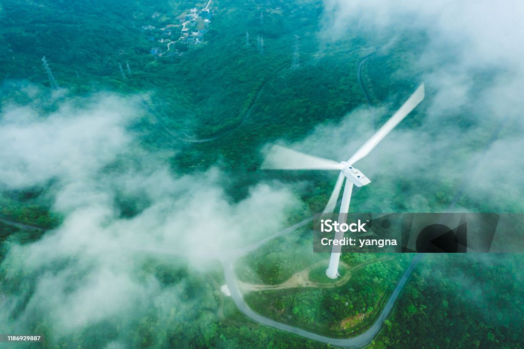Wind power station on the mountain Sustainable Resources Stock Photo