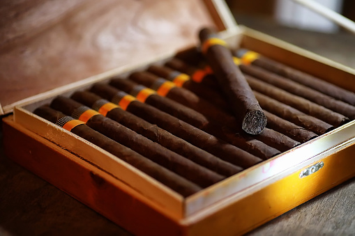 large wooden box of cigars handmade Cuban production