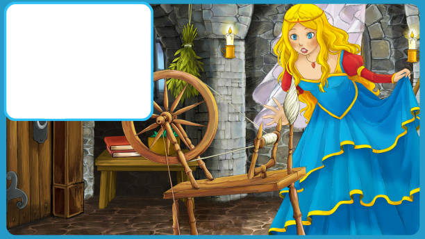 ilustraciones, imágenes clip art, dibujos animados e iconos de stock de escena de cuento de hadas de dibujos animados con la princesa en el castillo - con marco para el texto - princesa de anime
