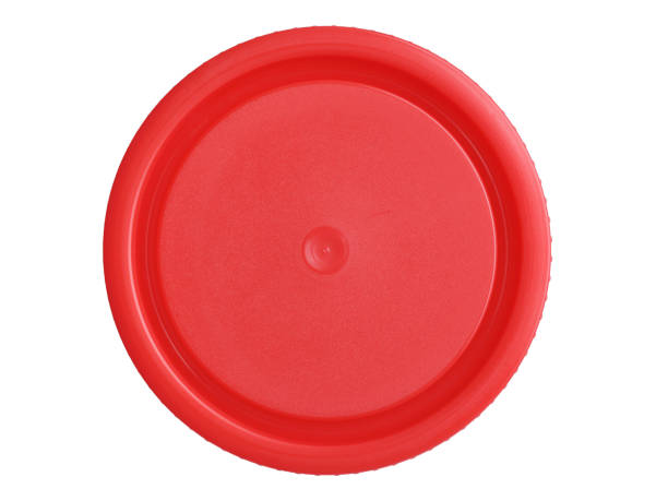 red plastic lid for jar, top view, isolated on white background - cork tops imagens e fotografias de stock