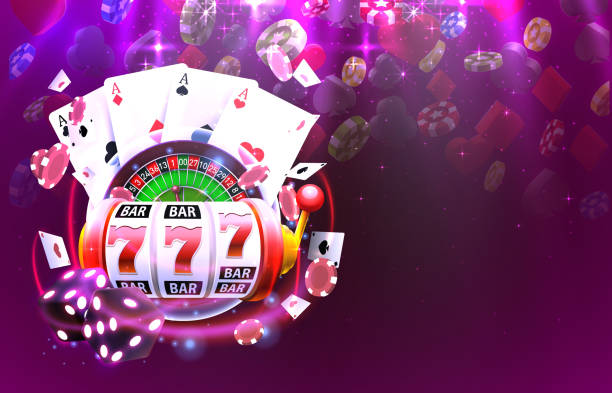 casino 3d okładka, automaty do gier i ruletka z kartami, scene background art. - gambling dice casino backgrounds stock illustrations