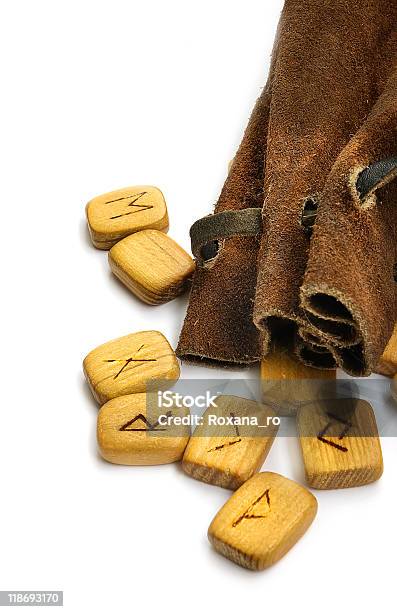 Runes In Leather Sack Stock Photo - Download Image Now - Ancient, Choice, Close-up