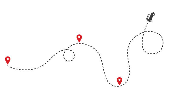 ilustrações de stock, clip art, desenhos animados e ícones de car route monochrome concept with automobile path and map pointers. isolated vector - travel