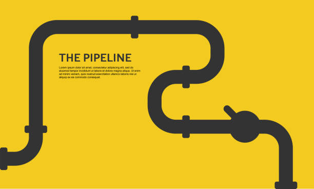 노란색 파이프 라인과 산업 배경. 피팅 및 밸브가 있는 오일, 물 또는 가스 파이프라인 - heat water faucet water pipe stock illustrations
