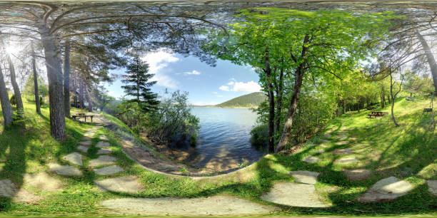 360 degree panoramic green view Bolu abant gölü çevresinde 360 derece yeşillik high dynamic range imaging stock pictures, royalty-free photos & images
