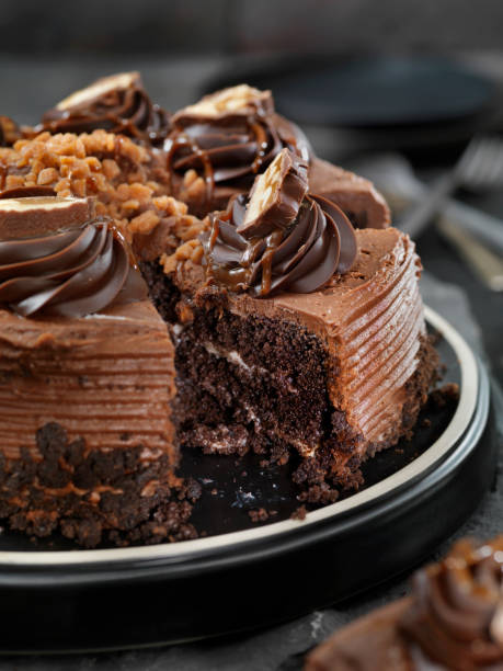 istock Caramel, Butter Toffee Crunch Chocolate Cake with Candy Bar Pieces 1186937256