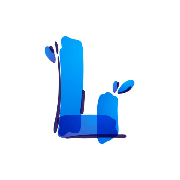 illustrazioni stock, clip art, cartoni animati e icone di tendenza di l logo eco lettera con gocce d'acqua blu scritte a mano con pennarello. - letter l water typescript liquid