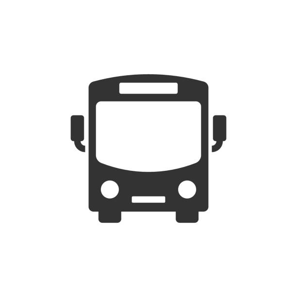 フラットスタイルのバスアイコン。●�白い孤立した背景に車のベクトルイラストを描いています。オートバスビジネスコンセプト。 - driving business travel car bus点のイラスト素材／クリップアート素材／マンガ素材／アイコン素材