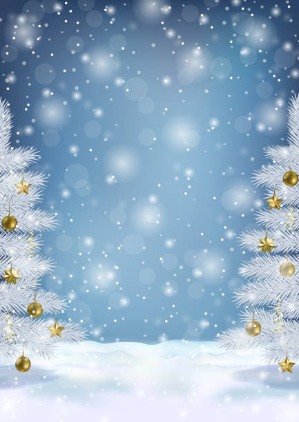 ilustrações de stock, clip art, desenhos animados e ícones de christmas and new year greeting card template - xmas modern trees night