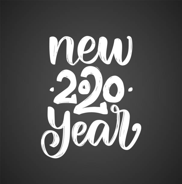 istock Hand drawn textured brush lettering of New Year 2020 on blackboard background. 1186943630