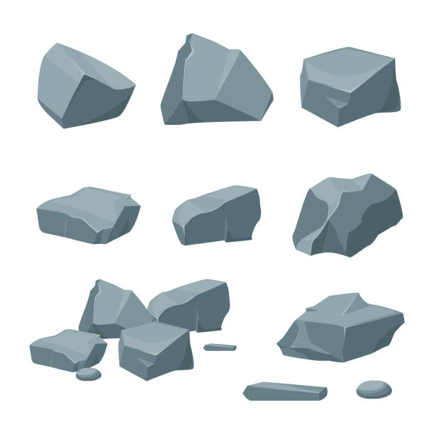 pebbles A collection of mountain stones of various shapes. Set of different boulders, cobblestones or mountain pebbles. Stones and rocks in a cartoon style. boulder rock stock illustrations