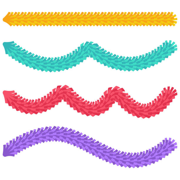 Christmas tinsel vector cartoon simple garland set isolated on a white background. Christmas tinsel, garland vector set. tinsel stock illustrations