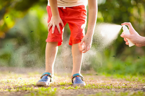istock Mosquito on kids skin. Insect bite repellent. 1186948073