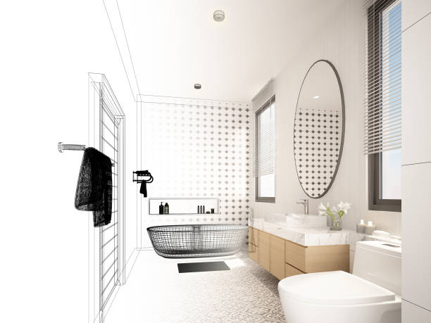istock abstract sketch design of interior bathroom ,3d rendering 1186950771
