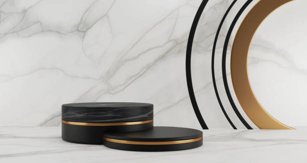 istock 3d rendering of black marble pedestal steps isolated on white marble background 1186951910