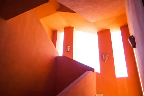 Bright Orange Walls in Staircase in El Gouna Egypt