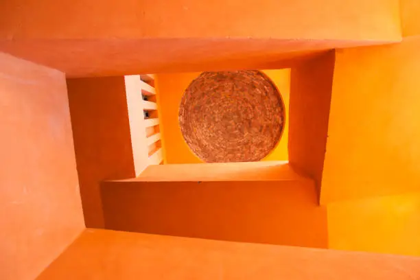 Bright Orange Walls and Ceiling in Staircase in El Gouna Egypt