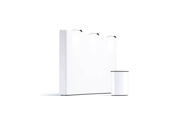istock Blank white trade show booth mockup, half-turned view 1186957533