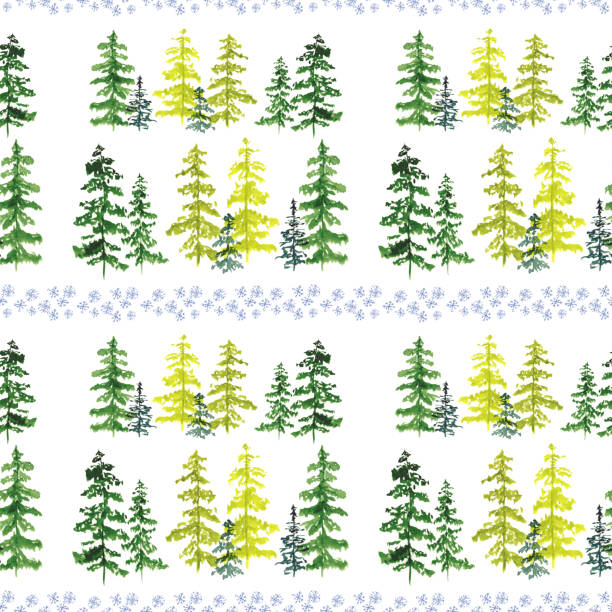 istock Seamless pattern with watercolor conifer trees and blue snowflakes. To design and decor backgrounds, banners, flyers 1186958578