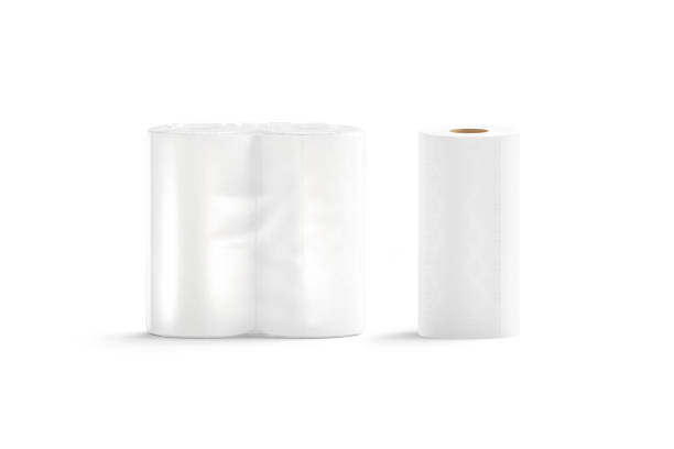 пустое белое бумажное полотенце прозрачный пакет макет стенда, изолированные - papery стоковые фото и изображения