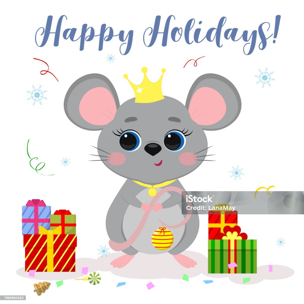 Happy New Year And Merry Christmas Cute Mouse Rat Princess With A ...
