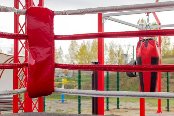 istock Boxing ring outdoors. Boxing lessons. Healthy lifestyle. 1186964437