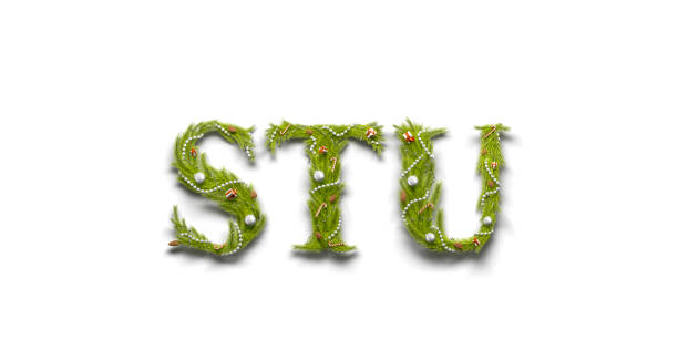 istock Decorative S T U letters, xmas font mock up isolated 1186964495