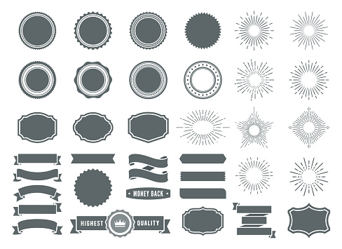 Vector illustration of the badges and sunburst element design collection. Design elements.