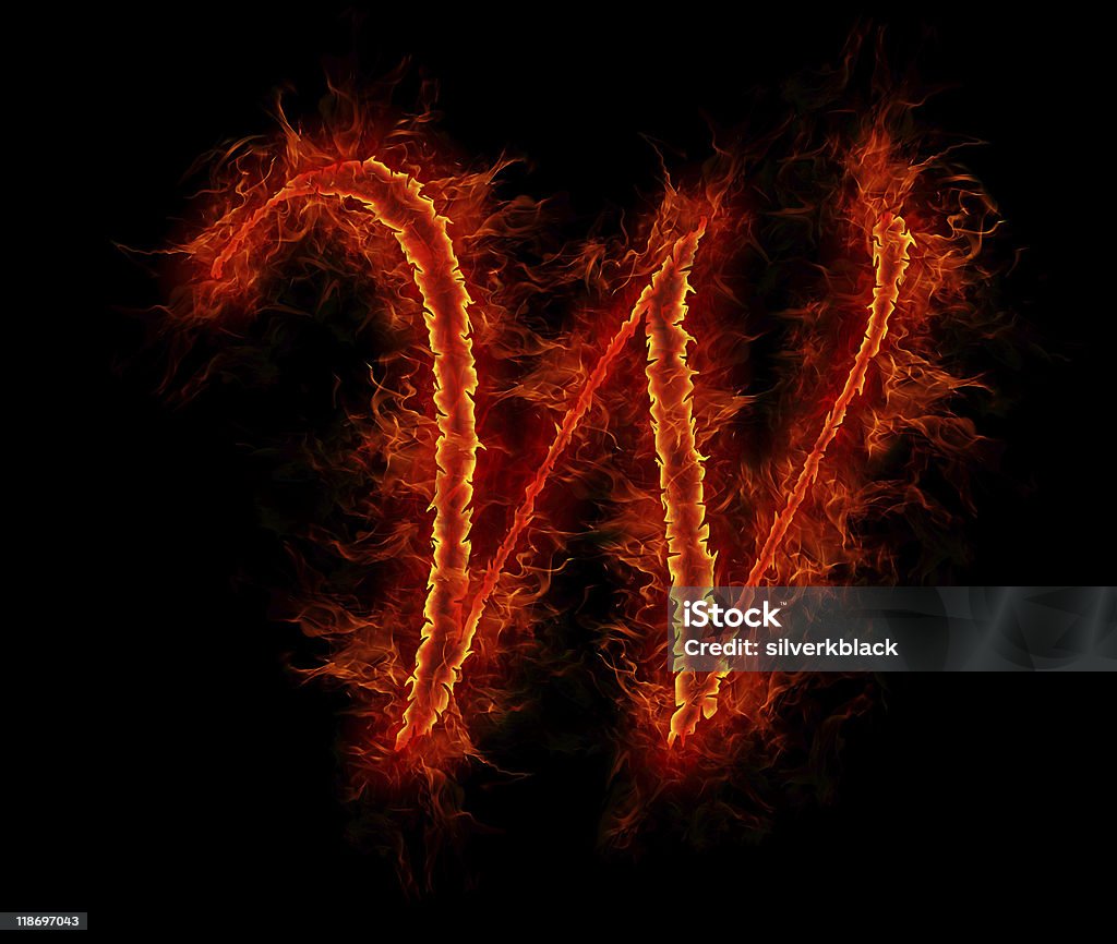 Fire font. Letter W from alphabet Abstract Stock Photo