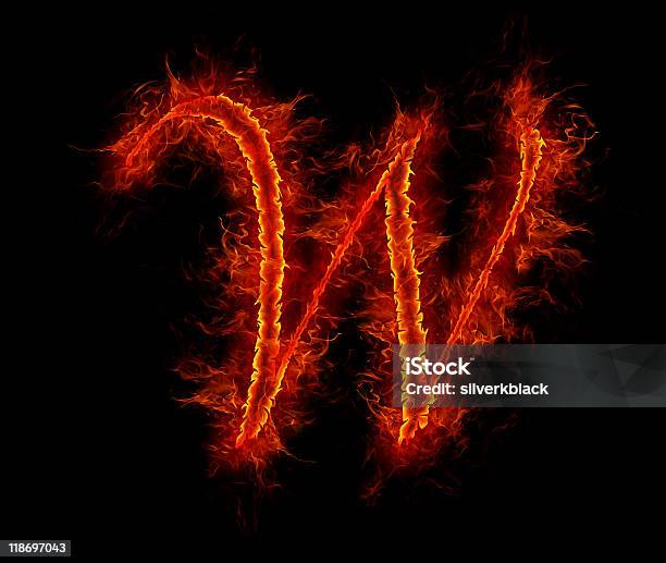 Fire Font Letter W From Alphabet Stock Photo - Download Image Now - Abstract, Alphabet, Burning