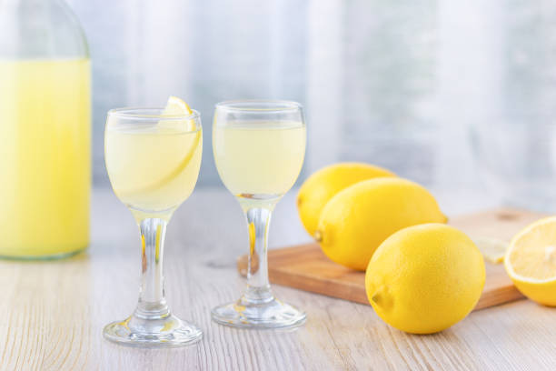 istock Alcoholic drink liquor lemoncello (limoncello) in a small glass. 1186970686