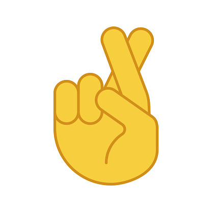 Fingers crossed emoji color icon. Luck, lie, superstition hand gesture. Hand with middle and index fingers crossed. Isolated vector illustration