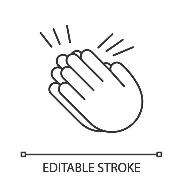 klaszcząc ręce emoji liniowa ikona - clapping stock illustrations