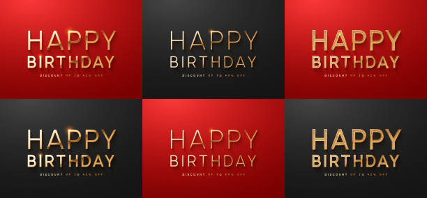 Happy birthday, elegant gold lettering font. Happy birthday, elegant gold lettering font cherry colored stock illustrations