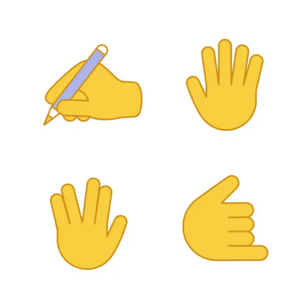 Vector illustration of Hand gesture emojis color icons set