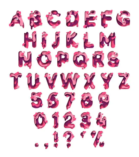 Vector illustration of Paper cut letter. Fluid typeface, texture style papercut.