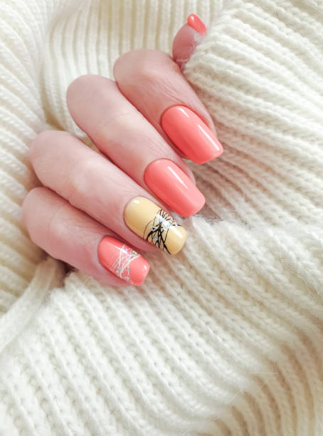 istock female hand beautiful manicure sweater 1186975039
