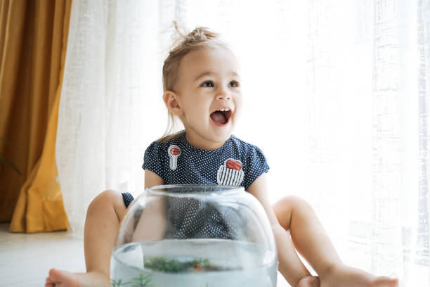istock Cute child is feeding his goldfish 1186975427